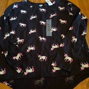 NWT Old Navy black and pink unicorn long sleeve T-shirt size XL